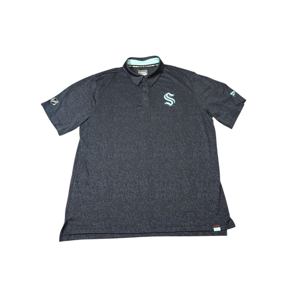 Seattle Kraken Polo Shirt Mens XL Navy NHL Hockey Authentic Pro Pattern Golf